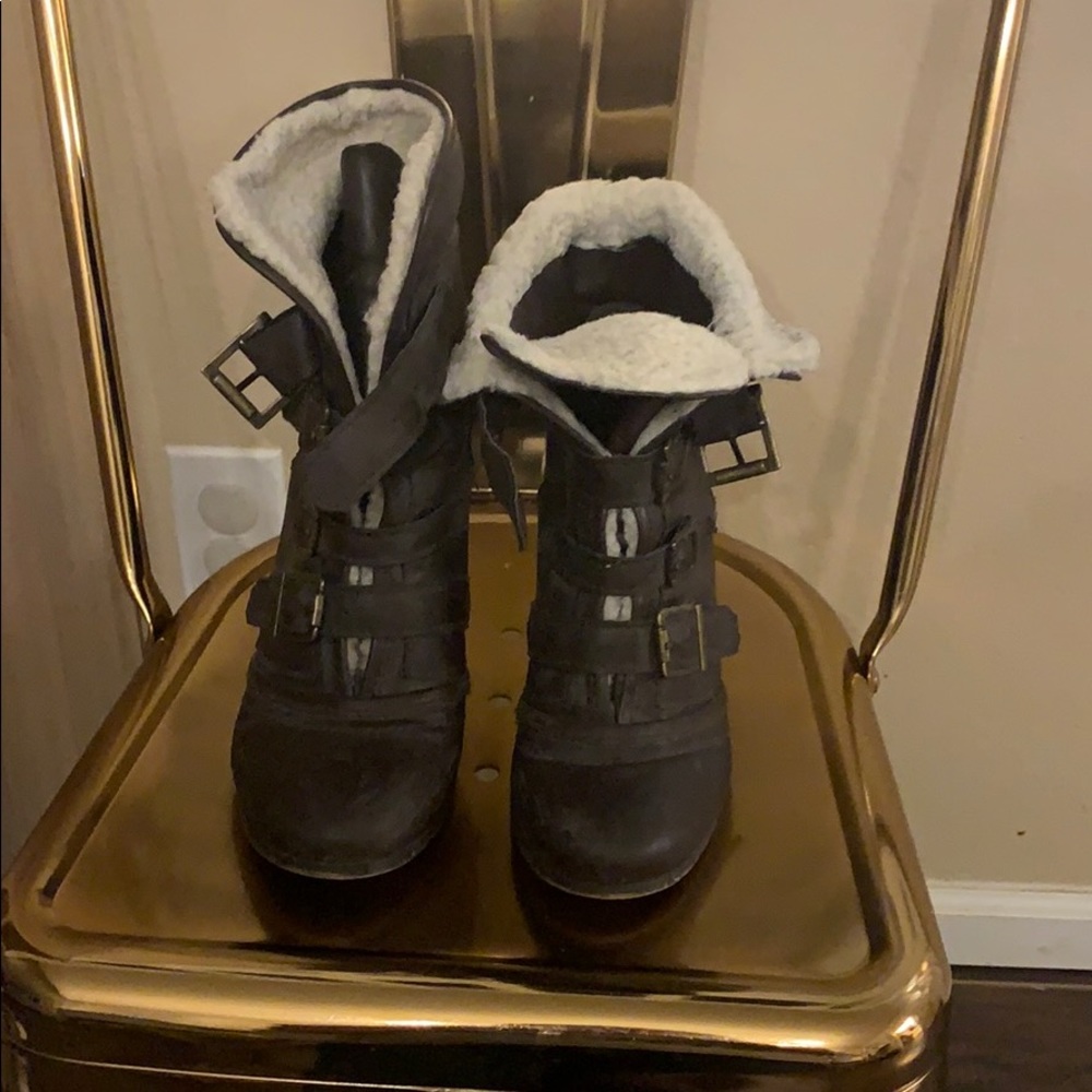 Brown heeled booties